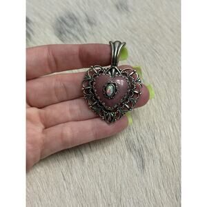 Carolyn Pollack Relios Sterling Silver Pink Rhodochrosite Opal Heart Pendant